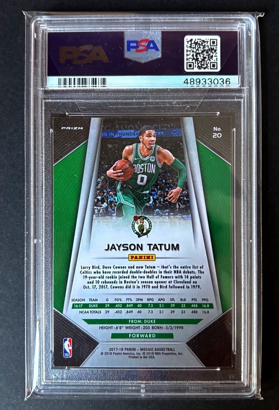 2017 Panini Prizm Jayson Tatum Rookie Mosaic PSA 9 ! SSP Celtics view 2