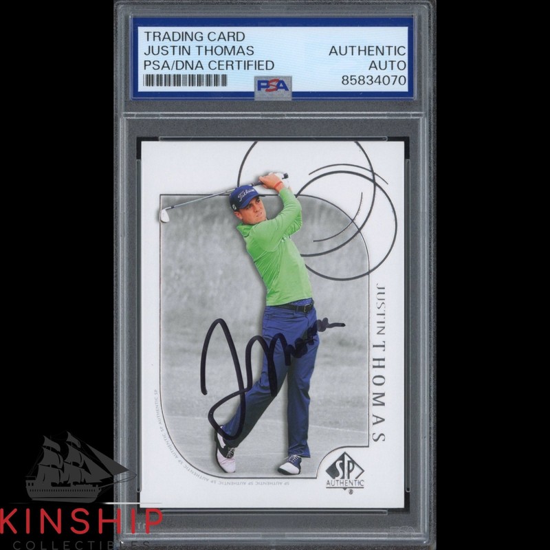 Justin Thomas signed 2021 Upper Deck SP Card PSA DNA Slab PGA Golf Auto C6118