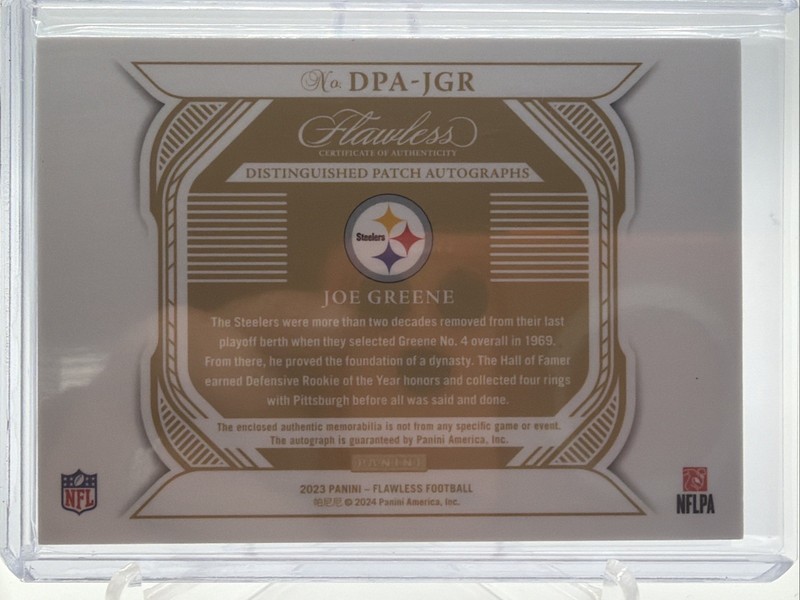 2023 Panini Flawless JOE GREENE Platinum Foil Nike Patch ON CARD AUTO 1/1 HOF! view 2