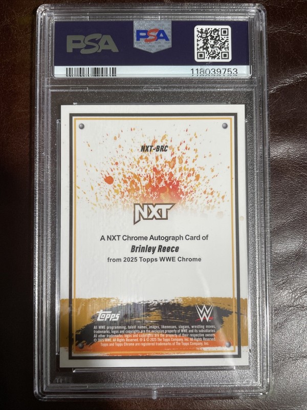 2025 Topps Chrome WWE NXT Autographs Orange Refractor Brinley Reece /25 PSA 10 view 2
