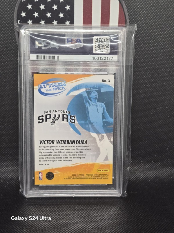 2023-24 HOOPS PREMIUM STOCK VICTOR WEMBANYAMA RC ATTACK THE RACK DISCO PSA 10 view 2
