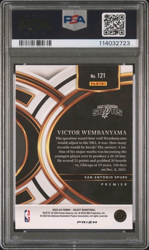 Low Pop SP 23-24 PSA 10 Rookie Premier Victor Wembanyama #121 Red Wave Prizm view 2