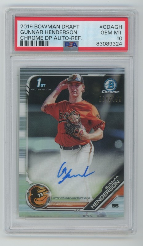 2019 Bowman Draft Chrome Prospect Refractor Gunnar Henderson Auto 264/499 PSA 10