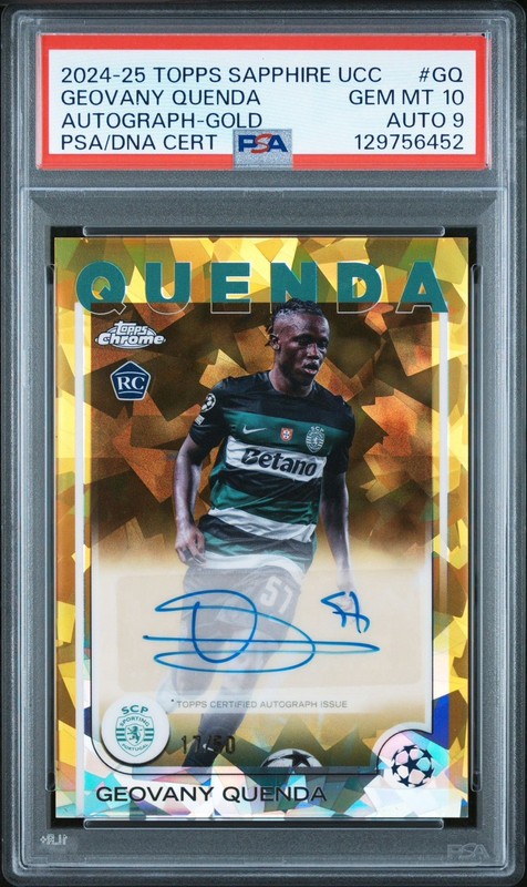 2024/25 Topps Chrome Sapphire UCC Geovany Quenda RC Gold Auto /50 PSA 10