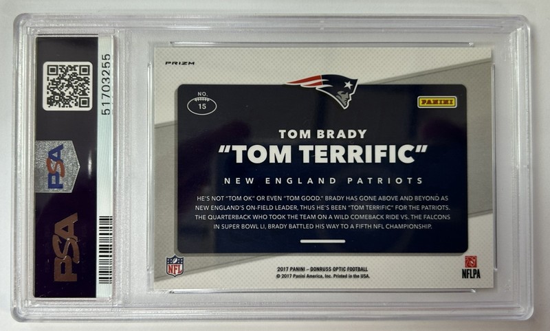 MA6 2017 Panini Donruss Optic Tom Brady #15 - AKA Tom Terrific - PSA 9 MINT (B) view 2
