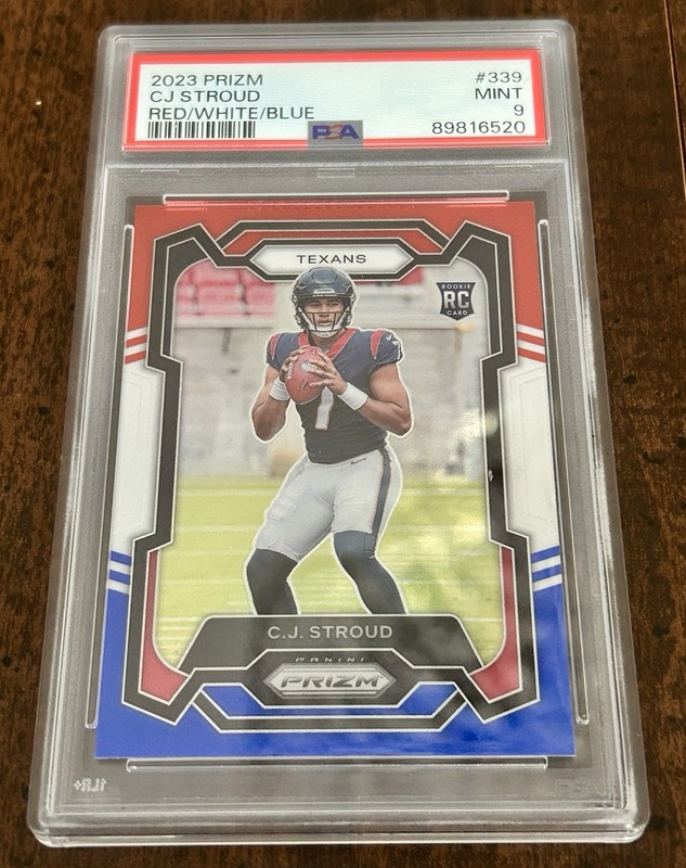 Panini Prizm 2023 Rookies C.J. Stroud #339 Red White & Blue Prizm RC PSA view 1