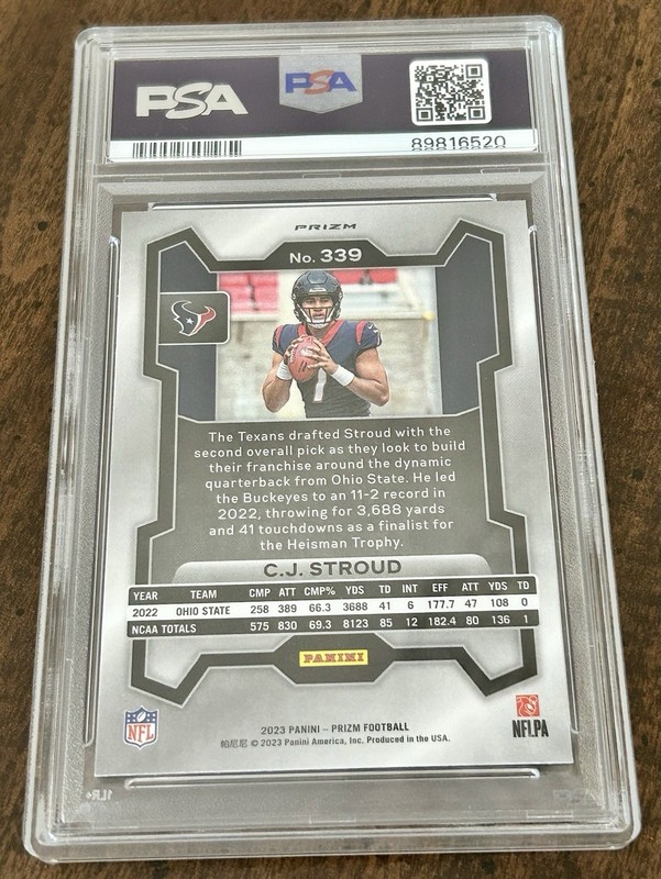Panini Prizm 2023 Rookies C.J. Stroud #339 Red White & Blue Prizm RC PSA view 2