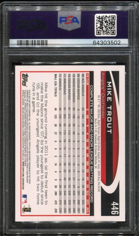 2012 Topps Mike Trout #446 PSA 10 view 2