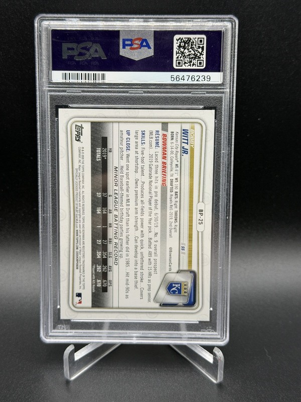 2020 Bowman #BP-25 Bobby Witt Jr. 1st Prospects PSA 10 view 2