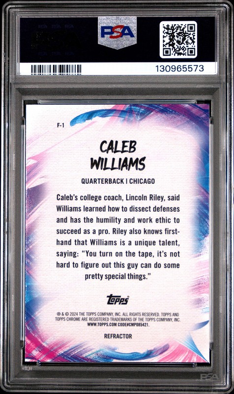 2024 Topps Chrome #F-1 Caleb Williams Rookie RC Finesse Refractor PSA 10 view 2
