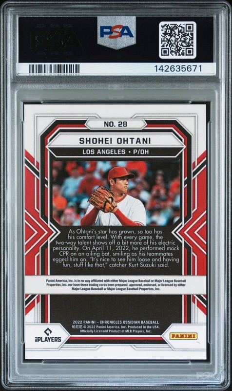 2022 Panini Chronicles #28 Shohei Ohtani Obsidian PSA 9 view 2