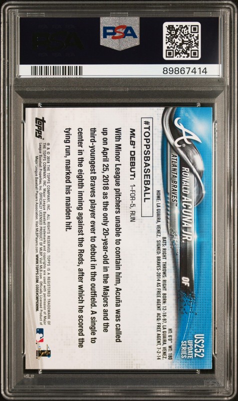 2018 Topps Update #US252 Ronald Acuna Jr. Rookie RC PSA 10 view 2