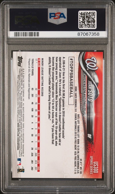 2018 Topps Update #US300 Juan Soto Rookie RC PSA 10 view 2