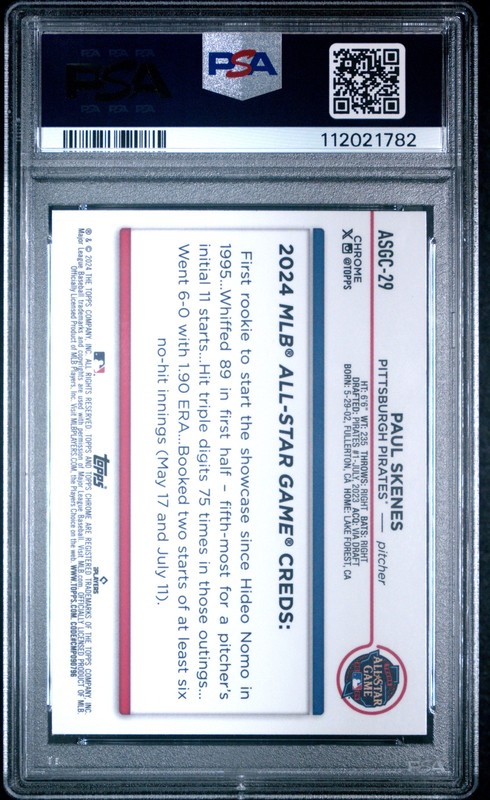 2024 Topps Chrome Update Paul Skenes Rookie RC All-Star Game PSA 9 view 2