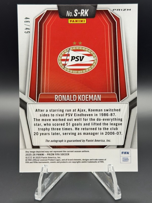 2025-26 Panini Prizm FIFA Ronald Koeman Silver Auto /49 PSV view 2