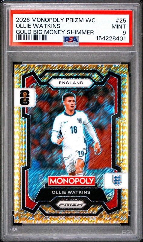 Ollie Watkins 2026 Prizm FIFA World Cup Gold Big Money Shimmer #25 England PSA 9 view 2