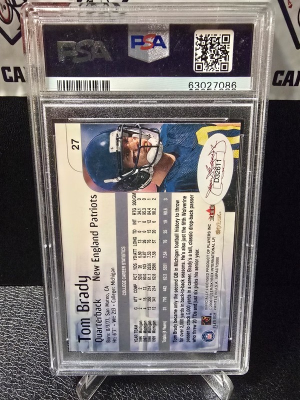 2000 Skybox Impact TOM BRADY Rookie AUTO #27 PSA AUTHENTIC  view 2