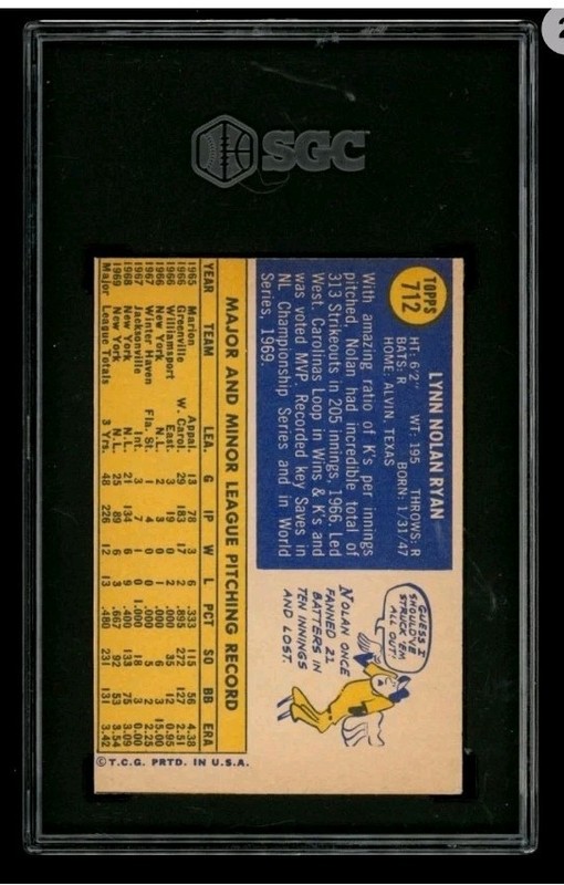 1970 Topps Nolan Ryan #712 SGC AUTHENTIC view 2