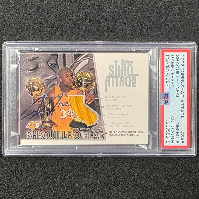 Shaquille O'Neal 2002 Topps Shaq Attack GU Jersey #SA5 Card Authentic Auto PSA 8