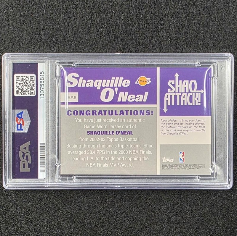 Shaquille O'Neal 2002 Topps Shaq Attack GU Jersey #SA5 Card Authentic Auto PSA 8 view 2