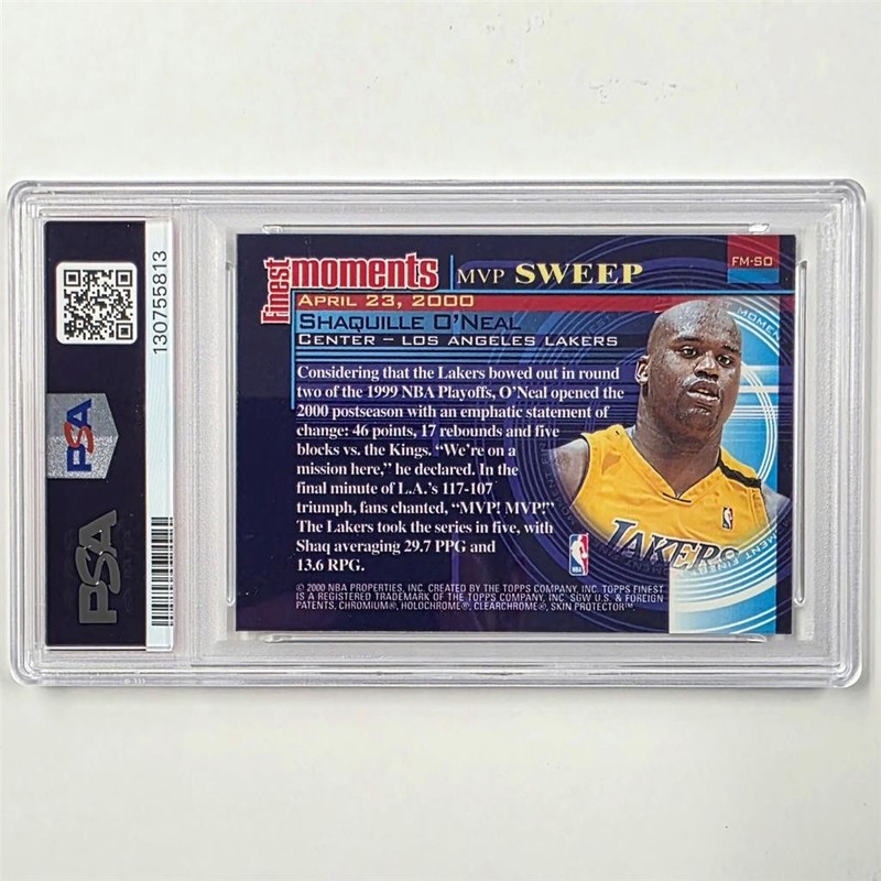 Shaquille O'Neal Shaq 2000 Topps Finest Moments MVP Sweep #FM-SO Card Auto PSA 9 view 2