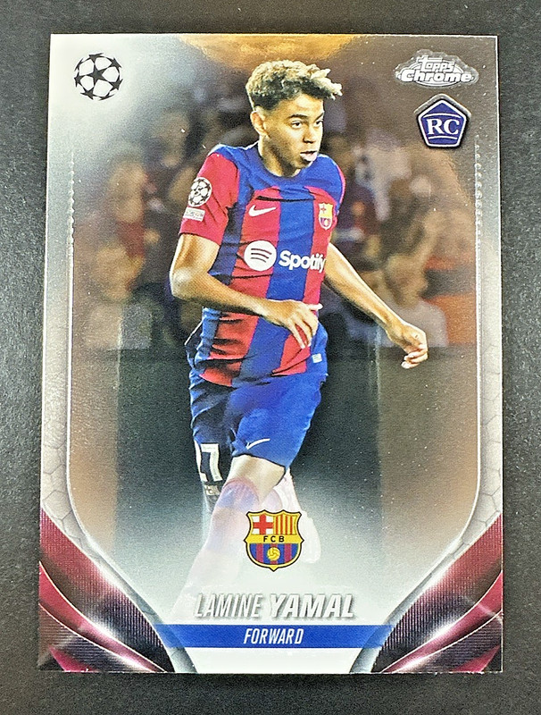 2023-24 Lamine Yamal Topps Chrome UCC #64 FC Barcelona Base Rookie Card (RC)
