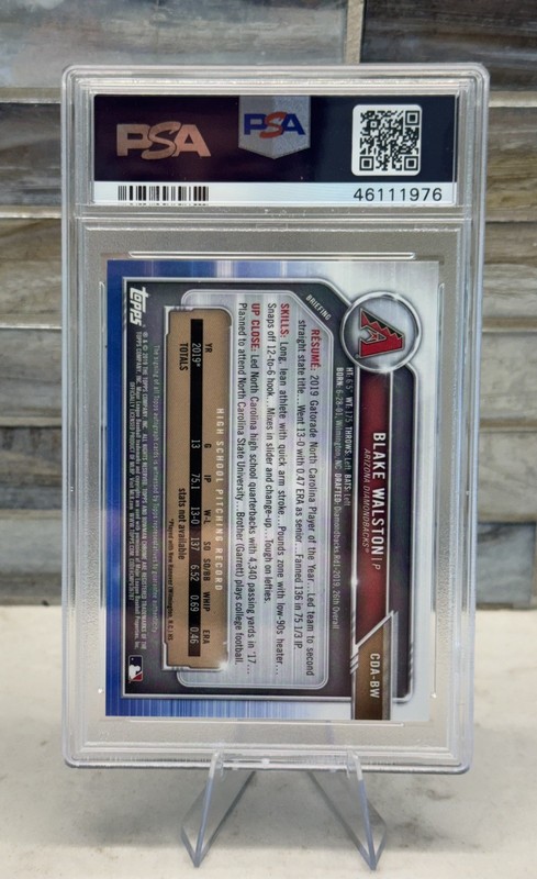 2019 Bowman Chrome Draft Blake Walston RC Rookie AUTO PSA 10 GEM MINT view 2