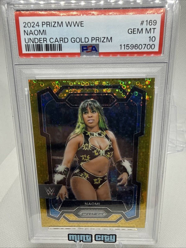2024 Panini Prizm WWE - Naomi #169 Gold under Card Prizm #10/10 PSA 10 view 2