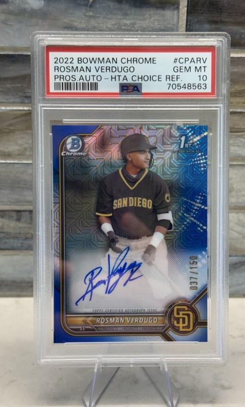 PSA 10 2022 Bowman Chrome Rosman Verdugo Prospect Auto - HTA Choice Ref /150