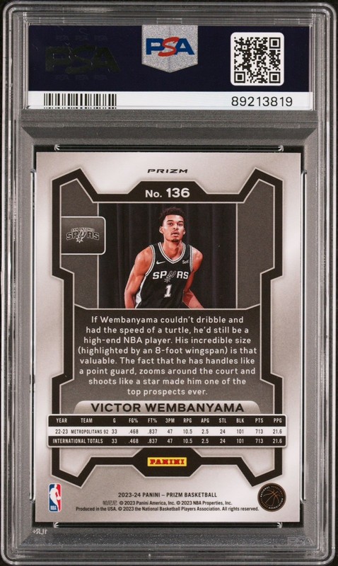 2023-24 Panini Prizm Victor Wembanyama Ice Prizm #136 RC PSA 10 - Spurs Rookie🔥 view 2
