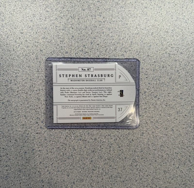 2014 Panini National Treasures #87 Stephen Strasburg Die Cut Ball Auto /10 RARE view 2