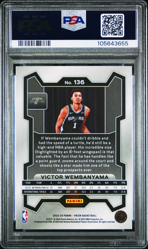 Victor Wembanyama 2023-24 Panini Prizm RC #136 PSA 10 - Spurs 1st Rookie Card 🔥 view 2