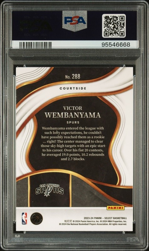 2023-24 Panini Select - Courtside Blue #288 Victor Wembanyama RC PSA 10 - SPURS view 2