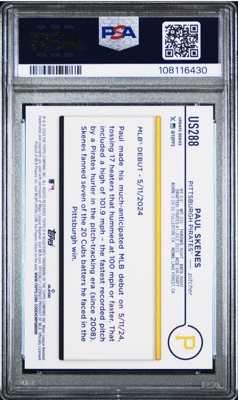2024 Topps Update Series - Rookie Debut Paul Skenes (RC) PSA 10 view 2