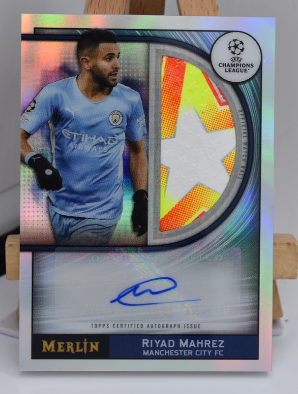 Riyad Mahrez AUTOGRAPH JUMBO BALL RELIC 2021-22 Topps Merlin Chrome UEFA CL