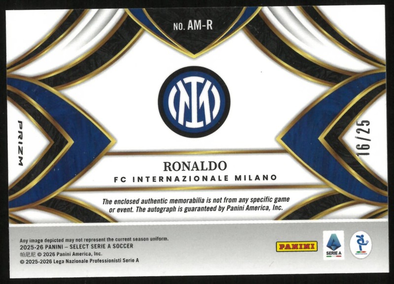 2025-26 Panini Select Serie A Ronaldo Autograph Patch Auto Orange /25 view 2