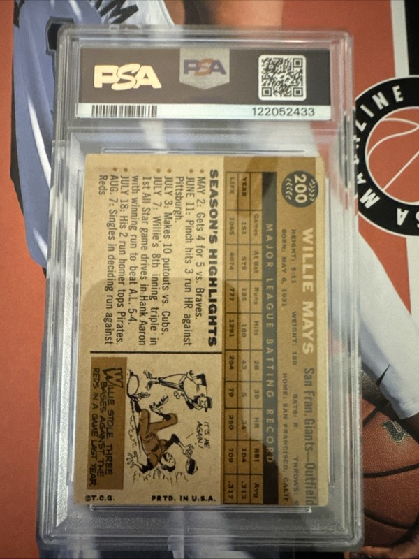 1960 Topps Willie Mays #200 PSA 2 view 2