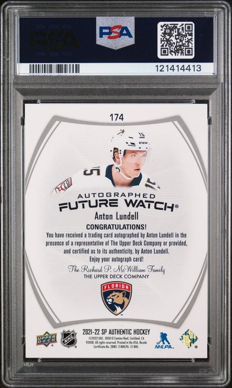 Anton Lundell Future Watch Auto PSA 10 Autograph RC Rookie SP Authentic 2021-22 view 2