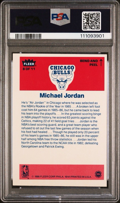 ✅ Michael Jordan 1986 Fleer Sticker Rookie RC #8 PSA 6 EX-MINT BULLS HOF GOAT view 2