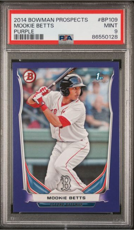 2014 Bowman Purple #109 Mookie Betts RC Rookie Mint PSA 9