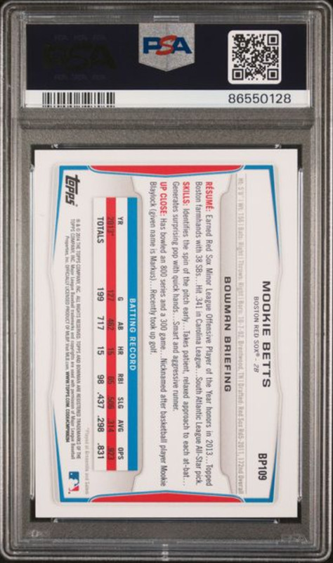 2014 Bowman Purple #109 Mookie Betts RC Rookie Mint PSA 9 view 2