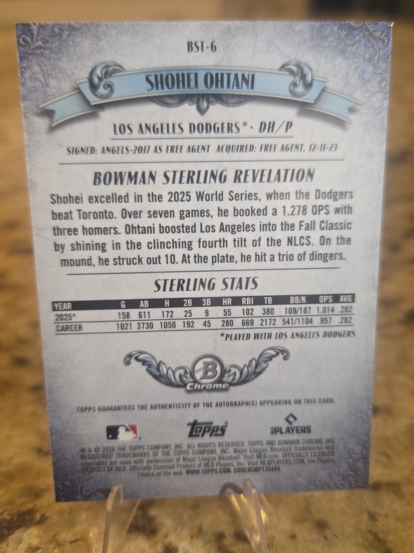  Bowman Sterling Shohei Ohtani ERROR Misprint Auto Disclaimer On Back Non-Auto view 2