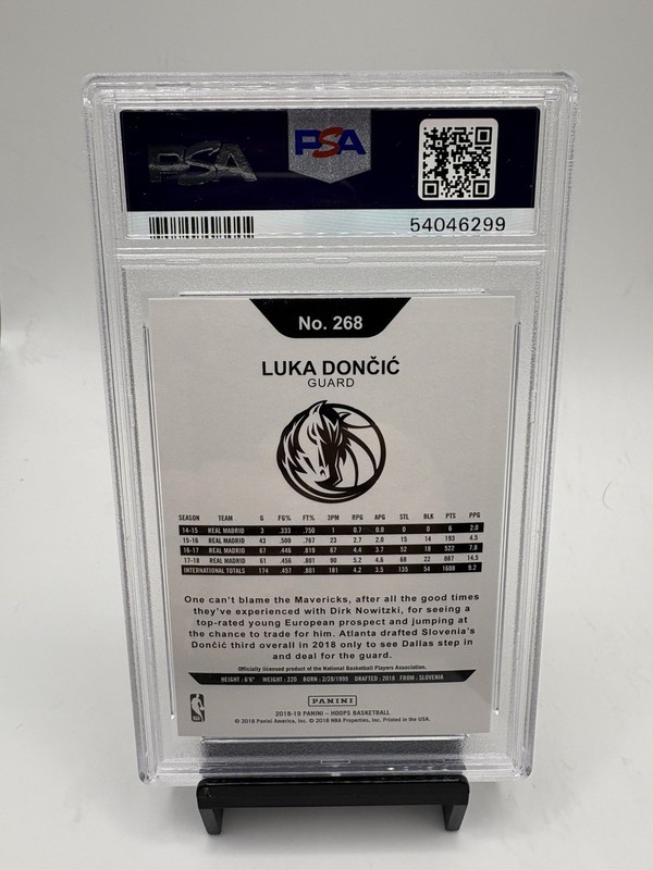 2018-19 Panini NBA Hoops Luka Doncic #268 Rookie RC Mavericks PSA 10 Gem Mt view 2
