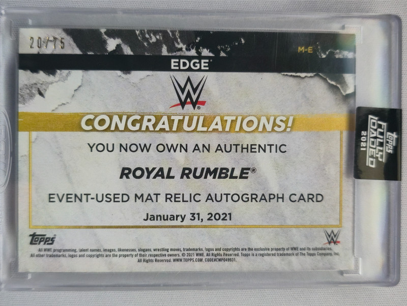 Topps 2021 WWE Fully Loaded Edge Autograph Event-Used Mat Relic Card /75 view 2