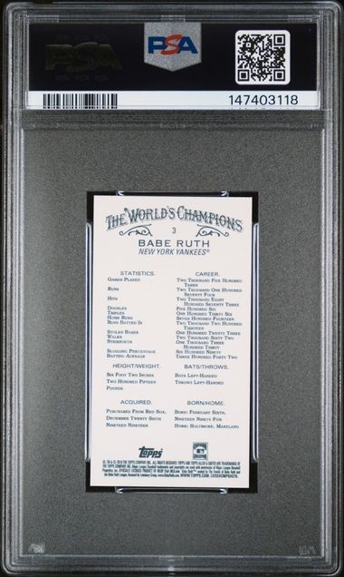 BABE RUTH 2019 Topps A & G MINI—BLACK #3 PSA 9 MINT HOF POP 3^3 view 2