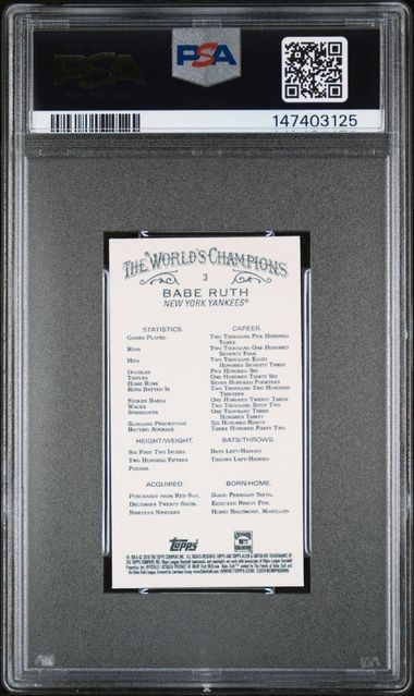 BABE RUTH 2018 Topps A & G MINI #3 PSA 10 GEM MT HOF view 2