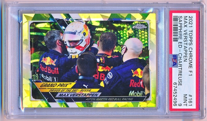 2021 Topps Chrome Sapphire F1 Max Verstappen Chartreuse #161 (029/199) PSA 9