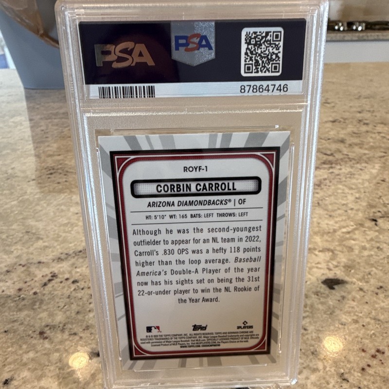 Bowman 2023 Corbin Carroll Rookie of the Year Favorites ROYF-1 Chrome PSA 10 view 2