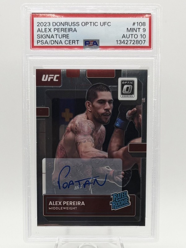 2023 Panini Donruss Optic UFC Alex Pereira Rated Rookie Autograph PSA 9/AUTO 10