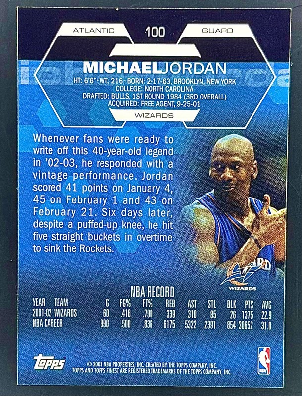 2002-03 Topps Finest Michael Jordan #100 - Bulls HOF view 2